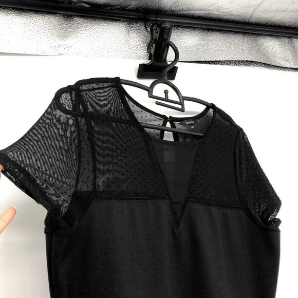 RW&Co black mock neck sheer collar short sleeve tee shirt Medium - Picture 11 of 13